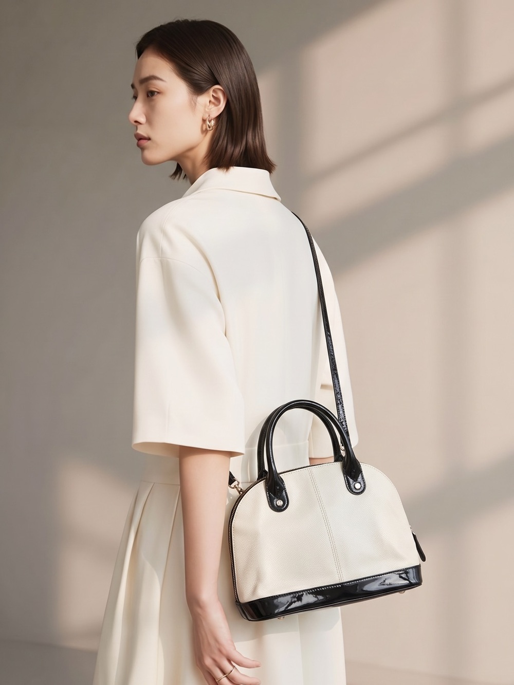 Tignanello White | Black  and Black Dome Satchel Bag